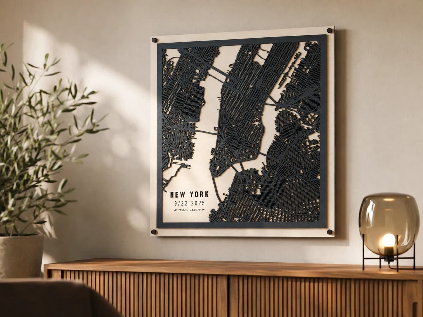 Mehrschichtiger Stadtplan von New York in Weiß und Dunkelblau