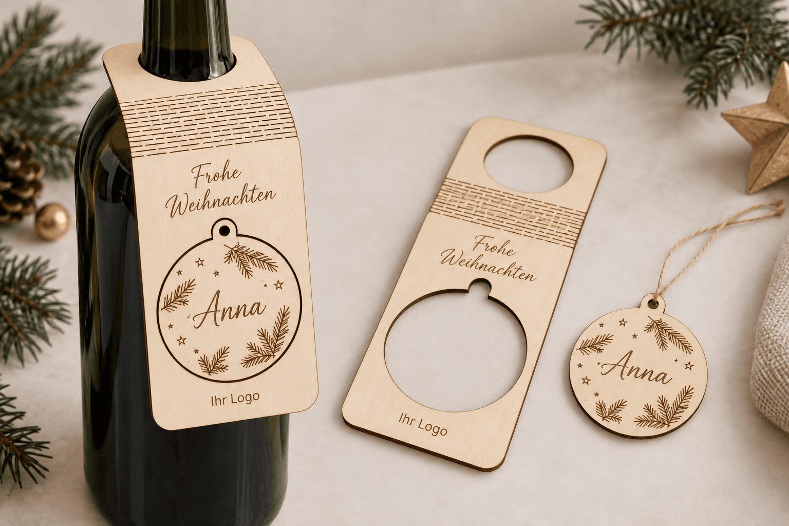 Poplar bottle hanger with Christmas ornament for businesses