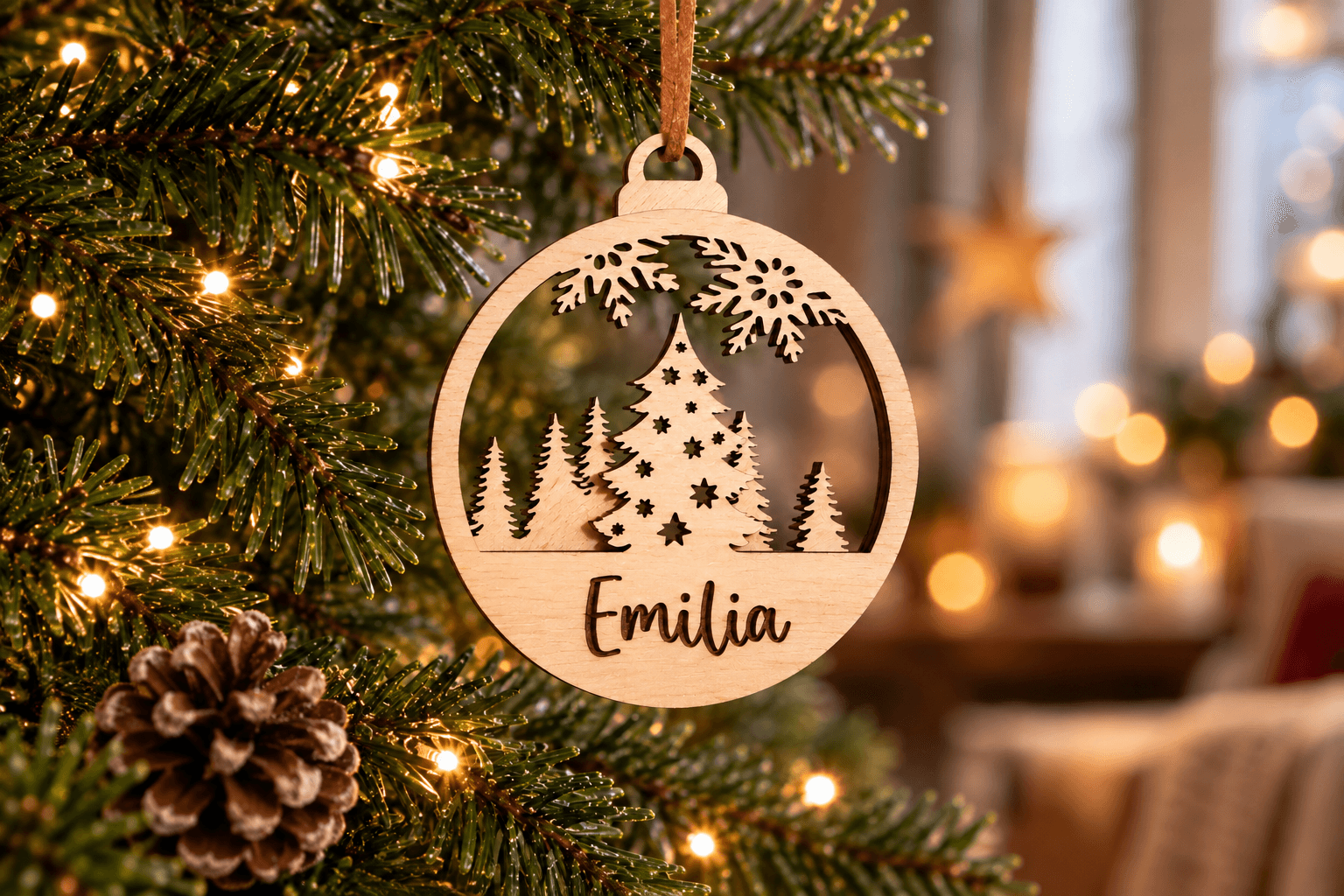 Personalised wooden Christmas bauble